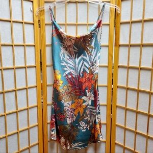 🌿 Tropical Botanical Plants Flouncy Silky Satiny Dress Women's XS Junor's S